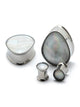 Pearl Inlay Teardrop Double Flared Steel Plugs