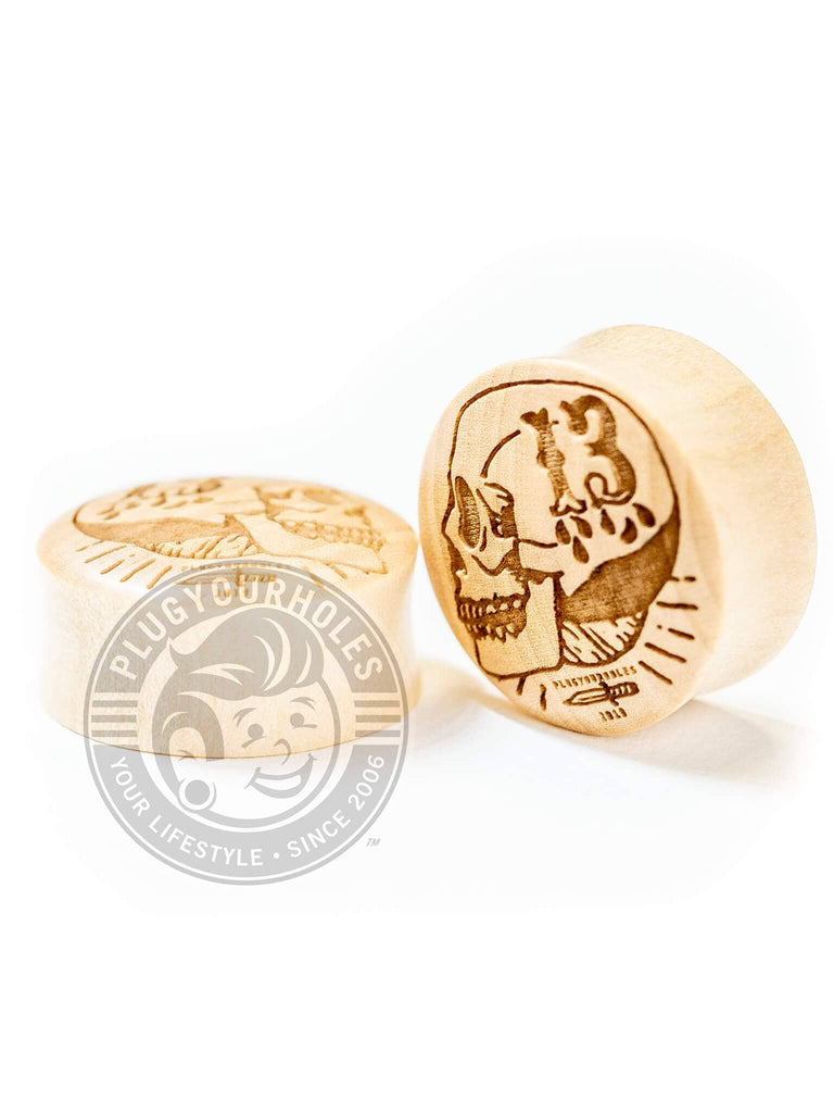 13 Years Skull - Engraved Wood Plugs