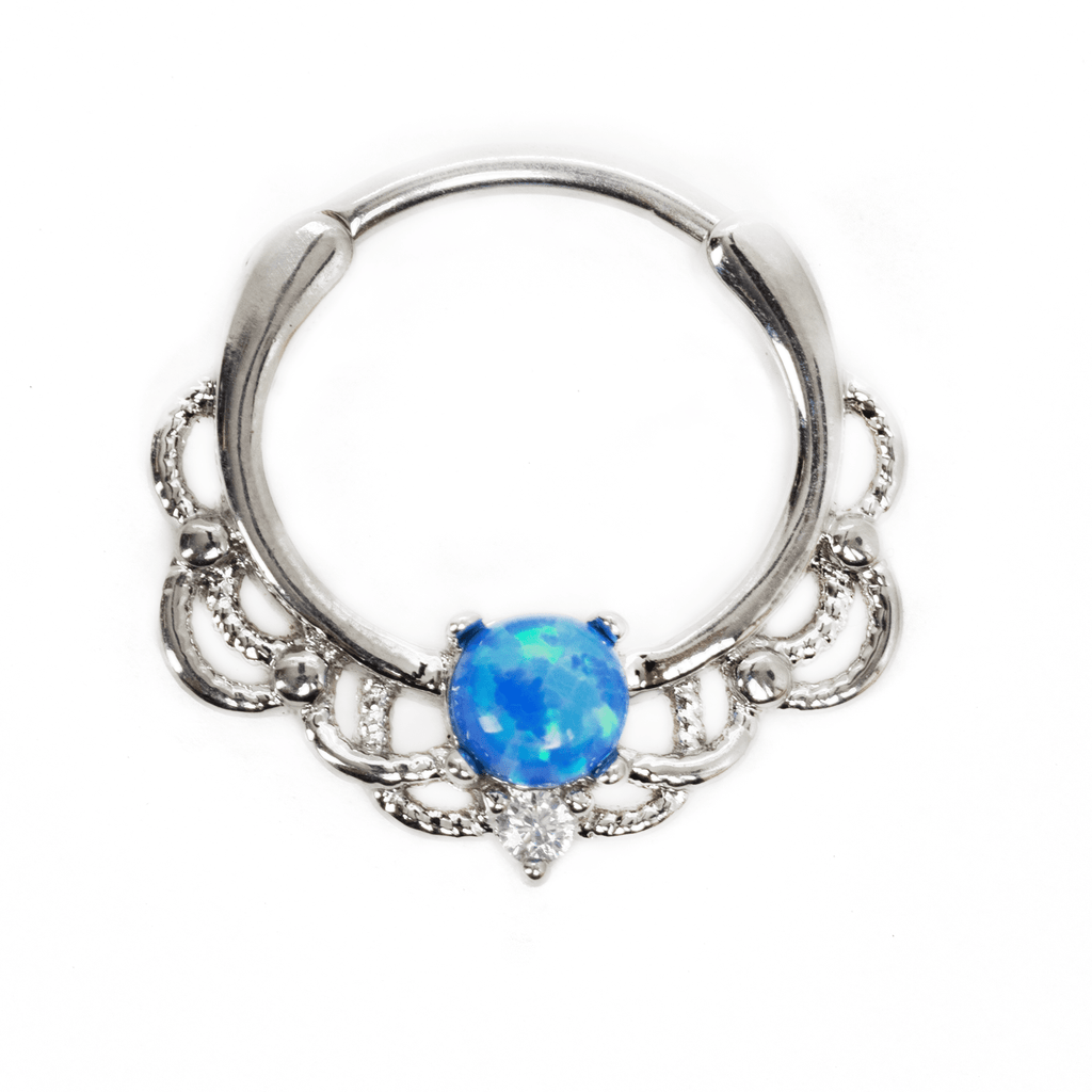 Single Prong Blue Opal Lace Steel Septum Clicker