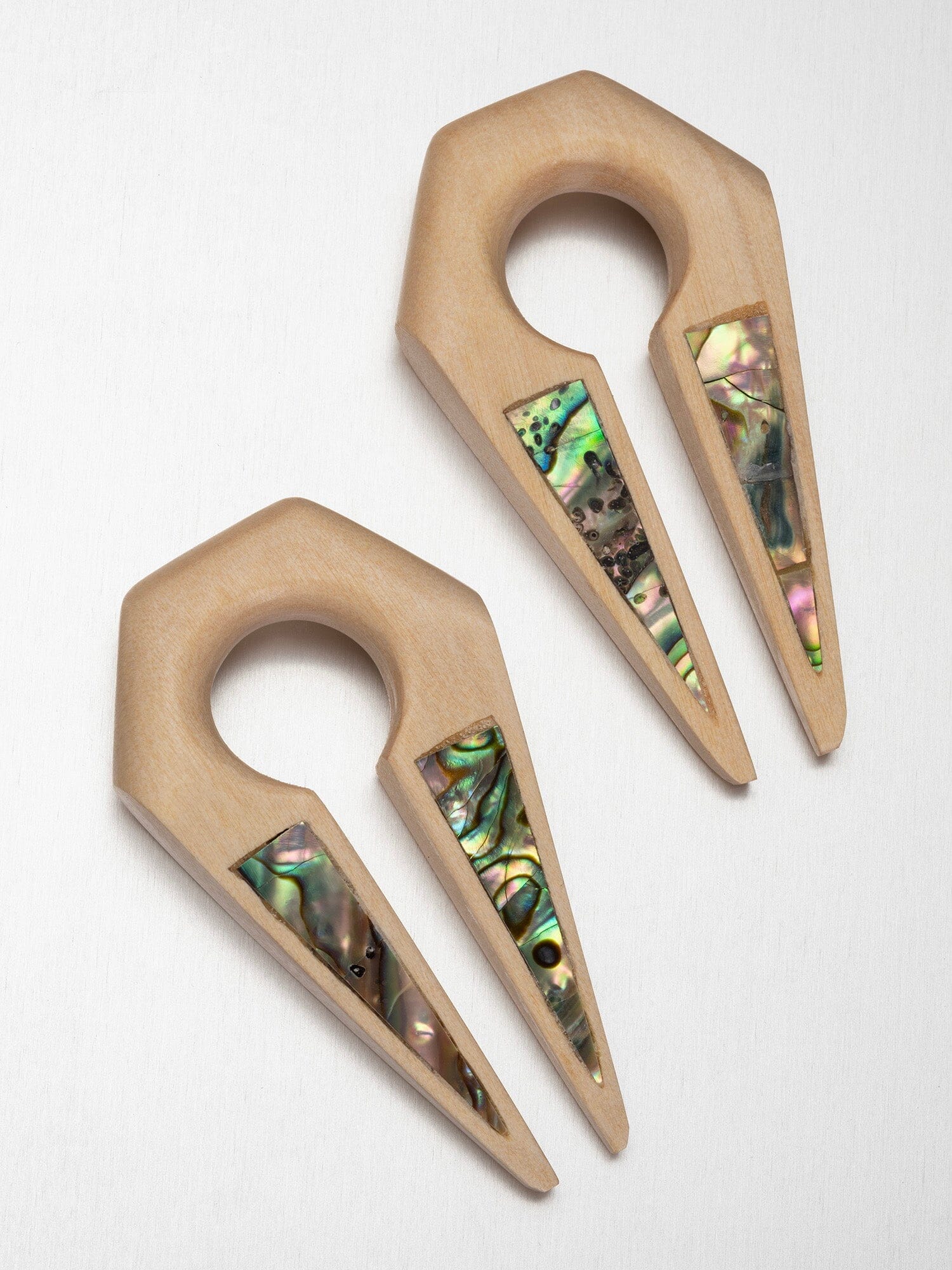 Abalone Inlay Keyhole Croc Wood Hangers | Wood Ear Weights