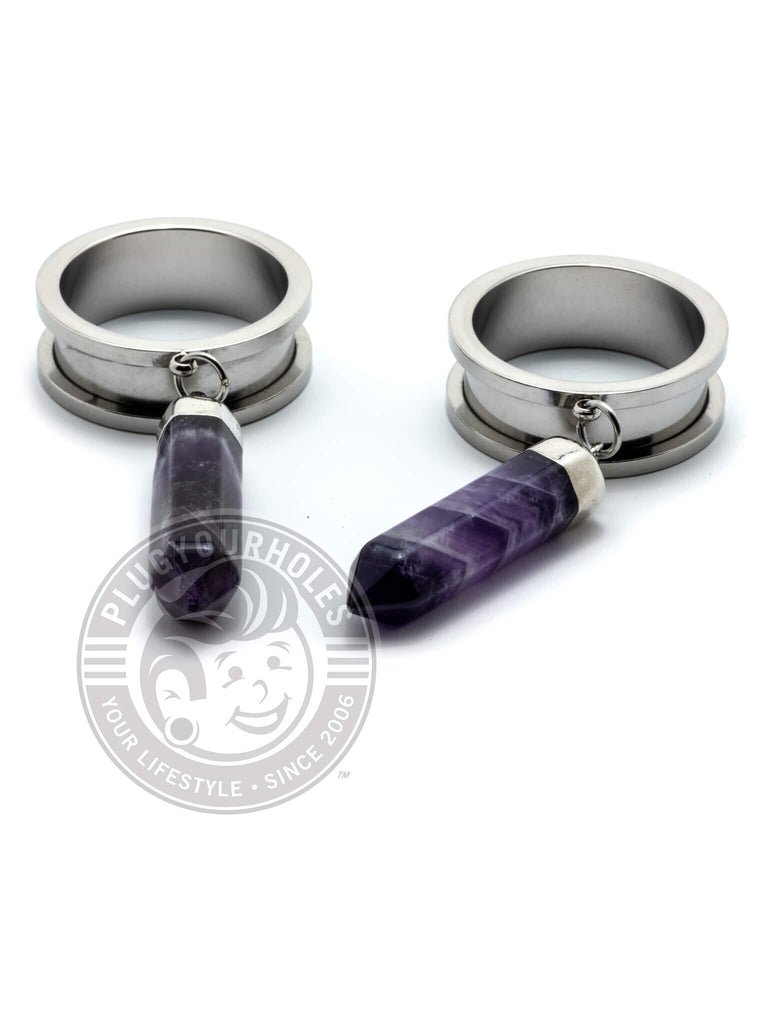 Amethyst Dangle Point Threaded Steel Tunnels