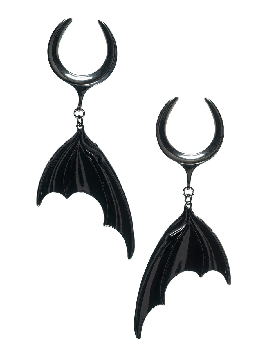 Handmade Black Steel Teardrop Gauges With Embedded Bats – Mystic Metals MTO-055
