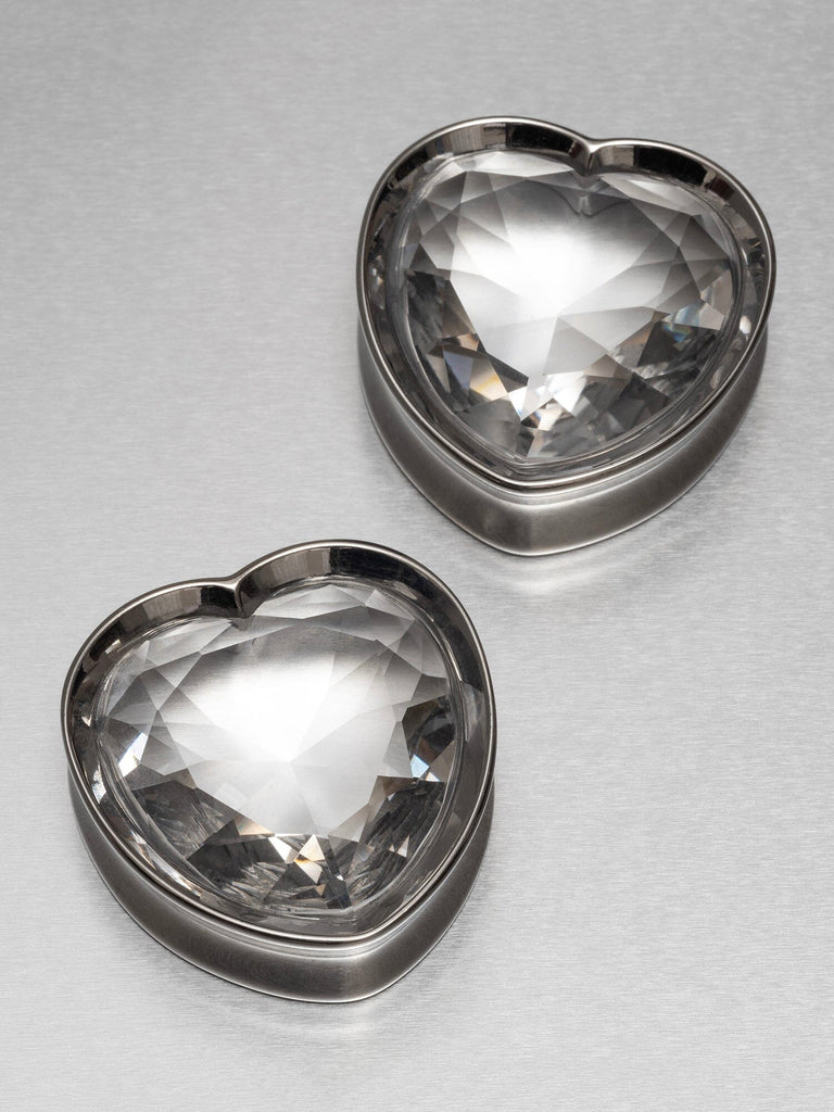 Big Bling Heart Shaped Steel Plugs