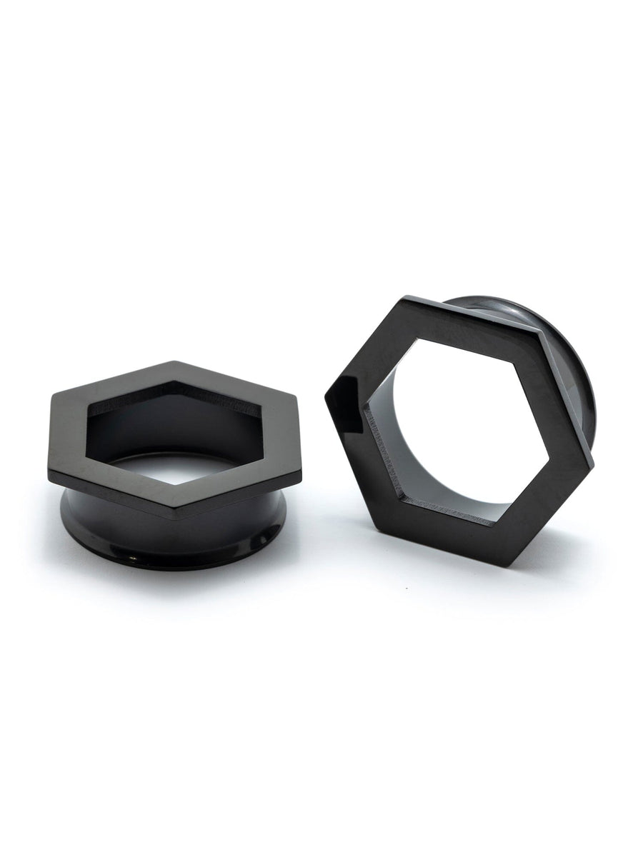 Black Hexagon Double Flared Steel Tunnels | Hexagon Gauges ...