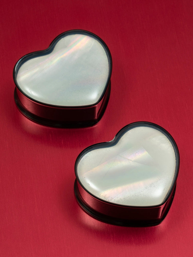 Pearl Inlay Heart Shaped Steel Plugs