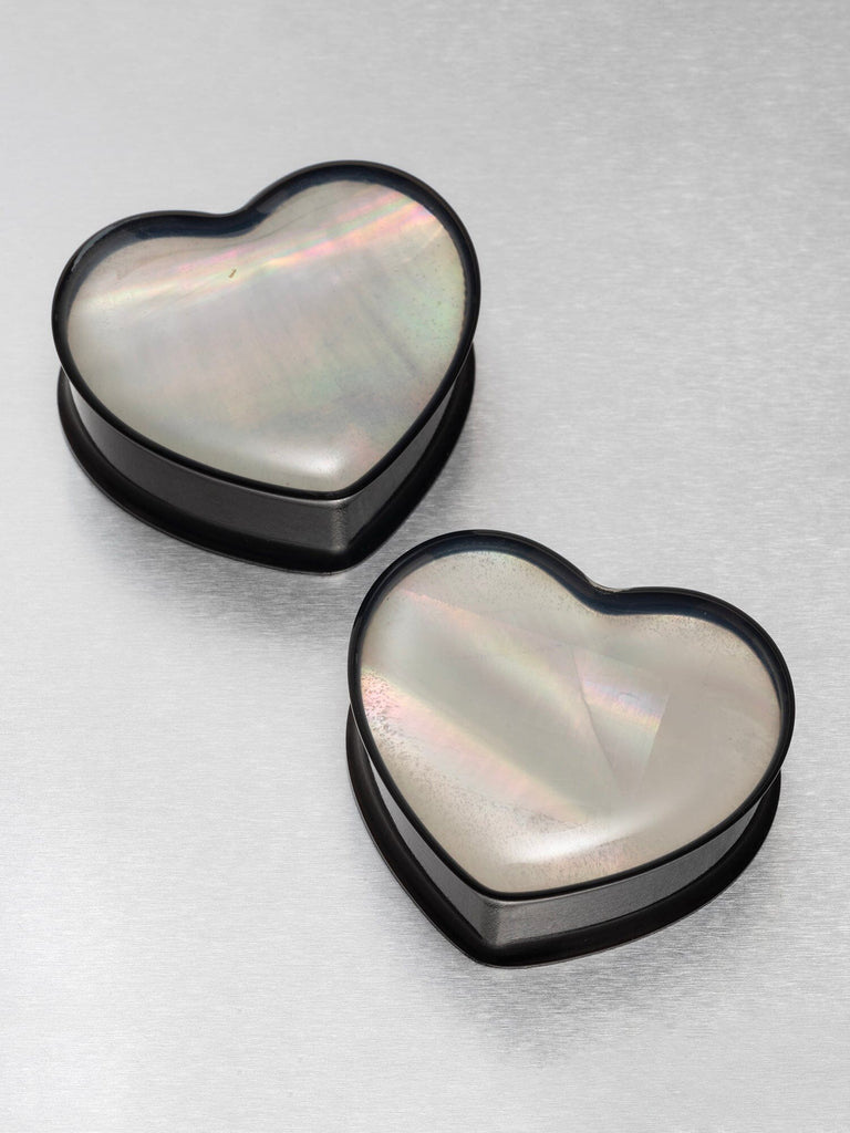 Pearl Inlay Heart Shaped Steel Plugs