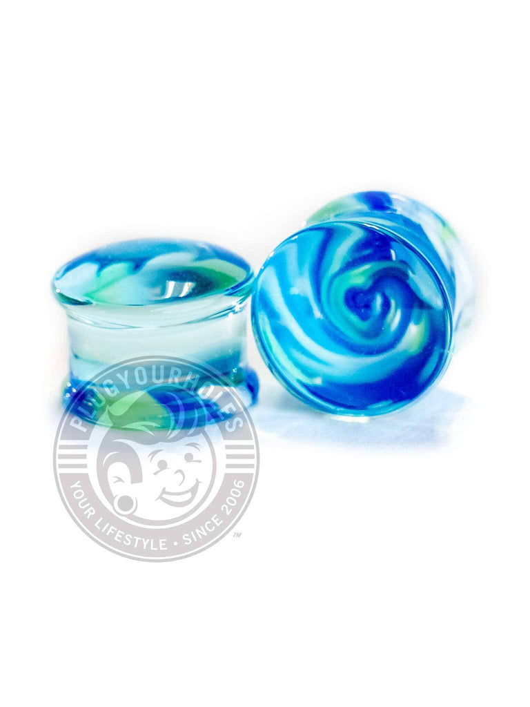 Blue and Green Swirl Pyrex Glass Plugs