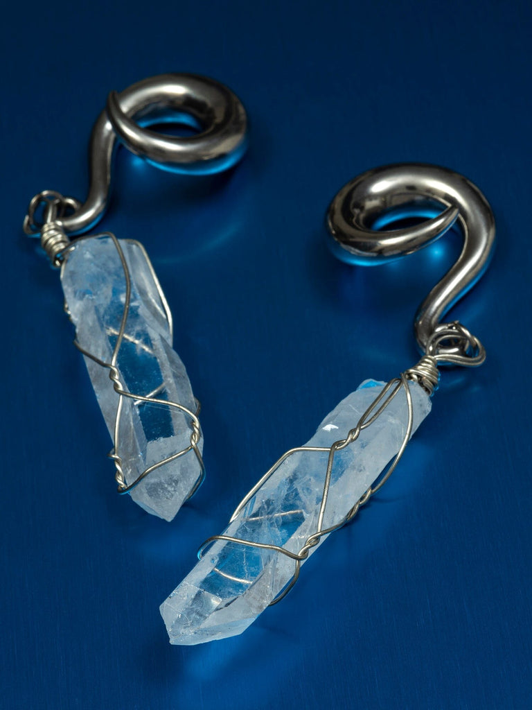 Clear Quartz Wire Wrapped Steel Curled Hook Hangers