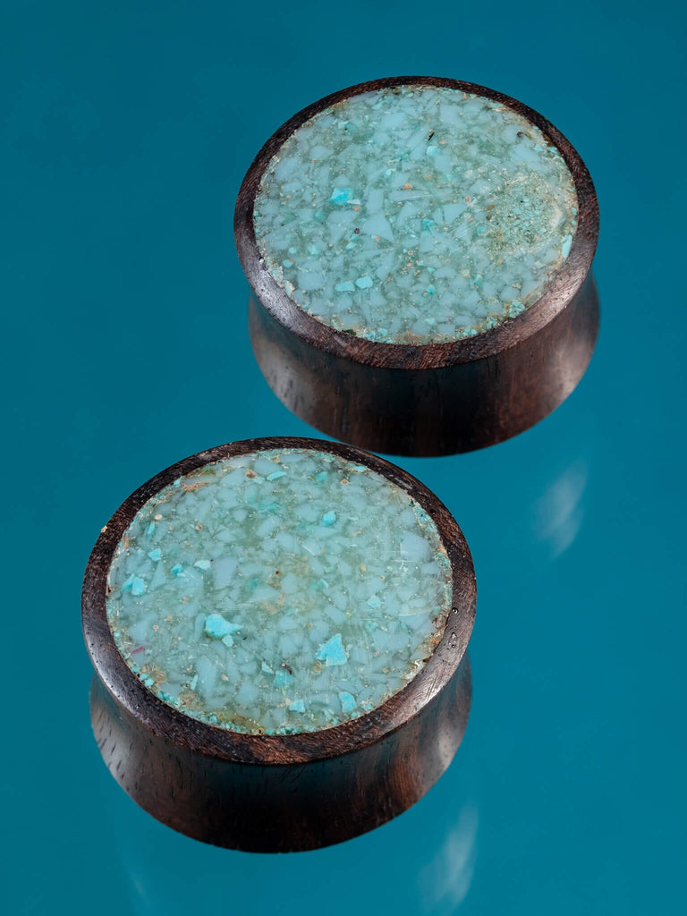 Crushed Turquoise Inlay Sono Wood Plugs