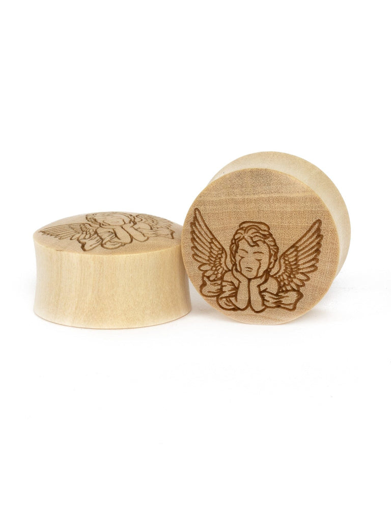 Crying Cherub Engraved Wood Plugs