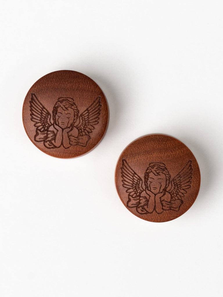 Crying Cherub Engraved Wood Plugs