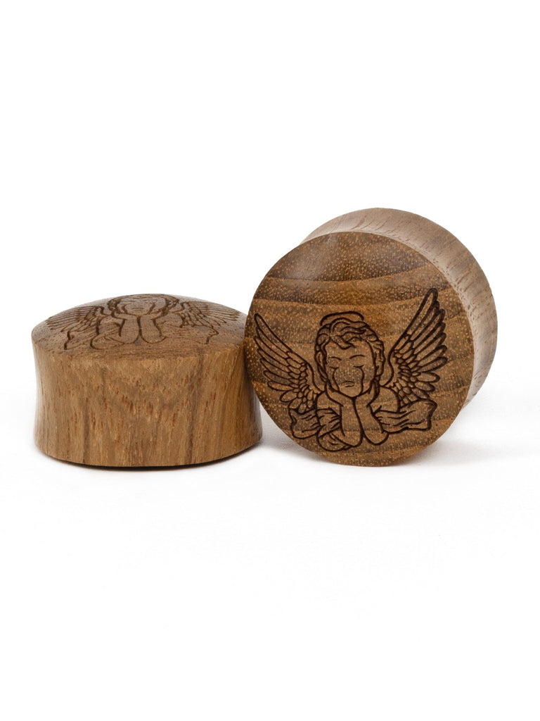 Crying Cherub Engraved Wood Plugs