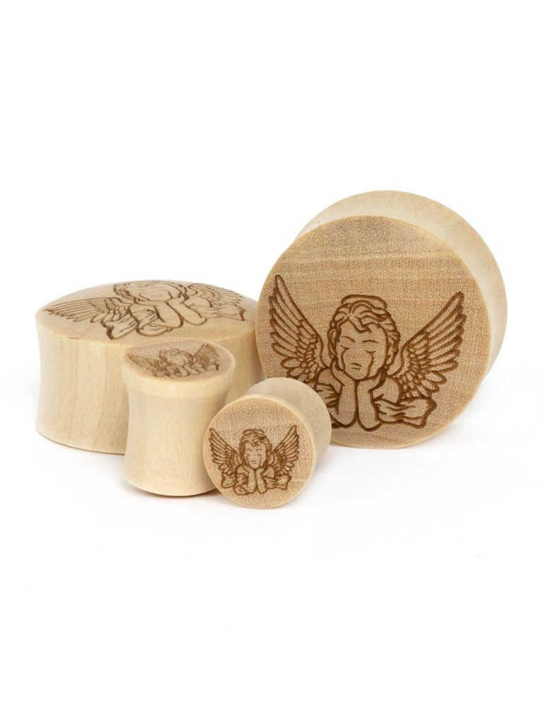 Crying Cherub Engraved Wood Plugs