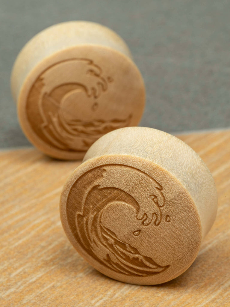 Elemental Wave Engraved Wood Plugs