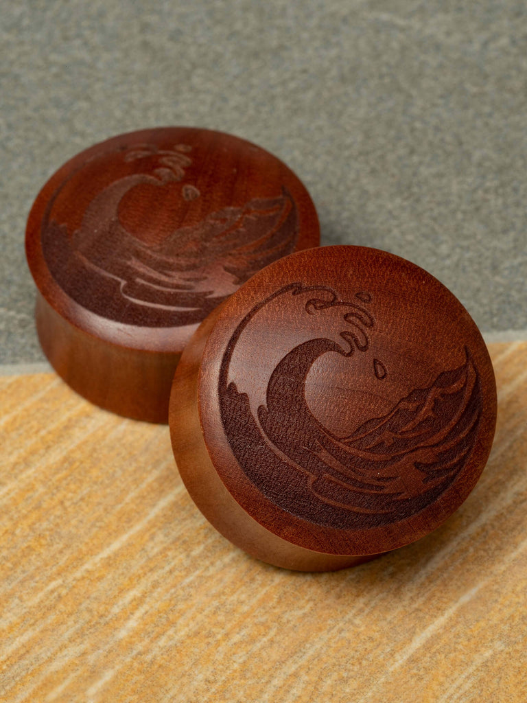 Elemental Wave Engraved Wood Plugs