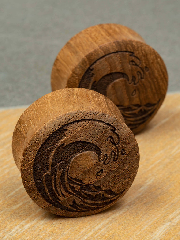 Elemental Wave Engraved Wood Plugs