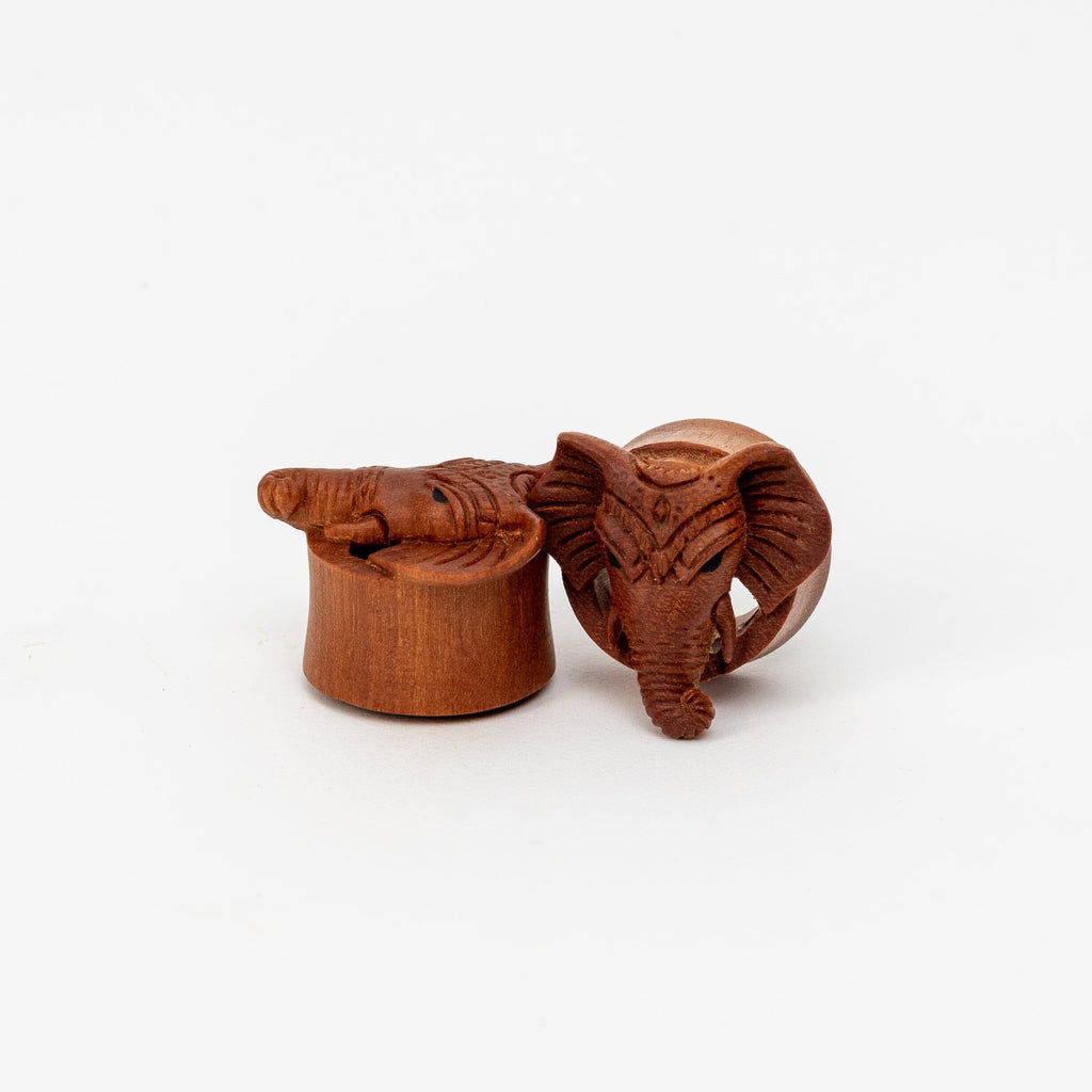 Elephant Carved Sawo Wood Plugs