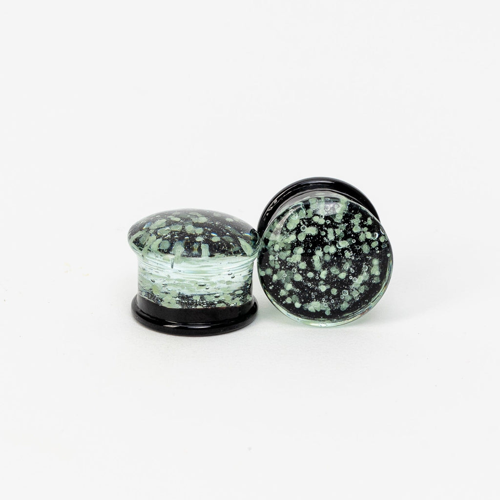 Glow in the Dark Speckled Pyrex Glass Plugs