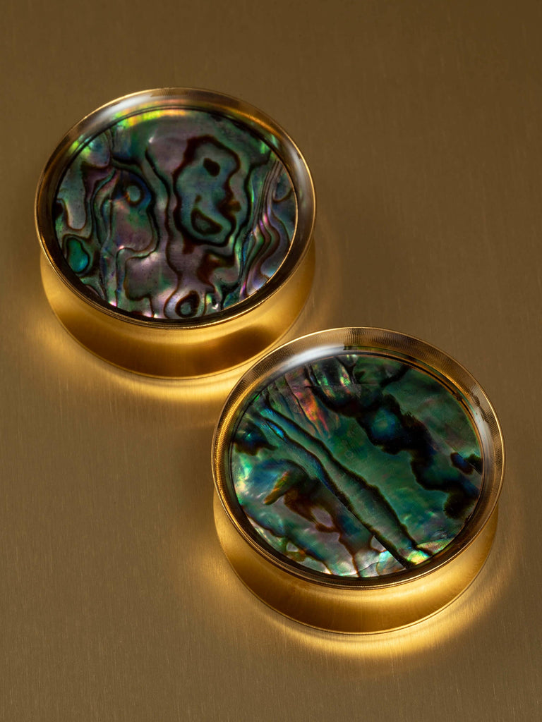 Gold Abalone Inlay Double Flared Saddle Steel Plugs