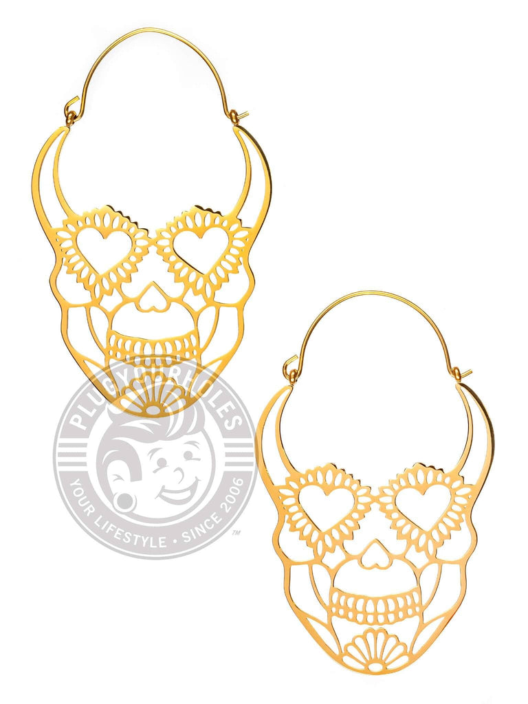 Sugar Skull Dangle Hoop Steel Earrings