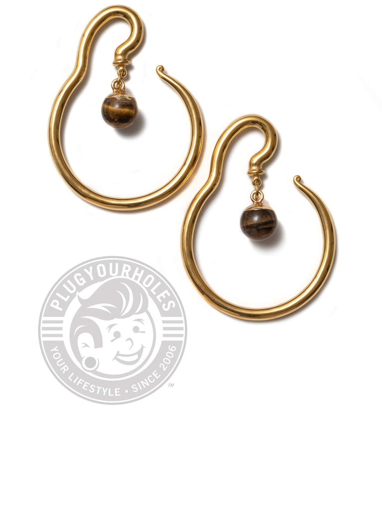 Gold Thin Hook With Tiger's Eye Dangle Steel Hangers