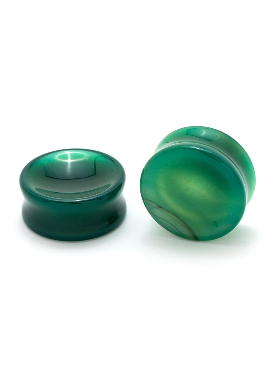 Green Line Agate Concave Stone Plugs