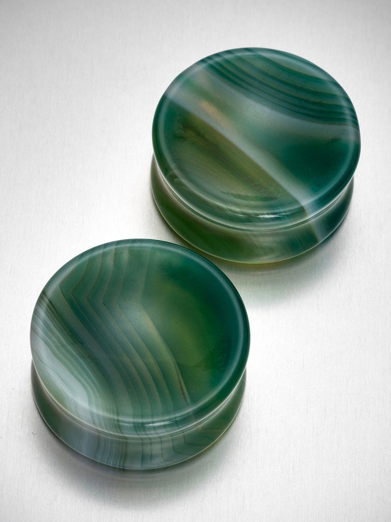 Green Line Agate Concave Stone Plugs