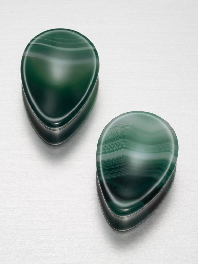 Green Line Agate Concave Teardrop Stone Plugs
