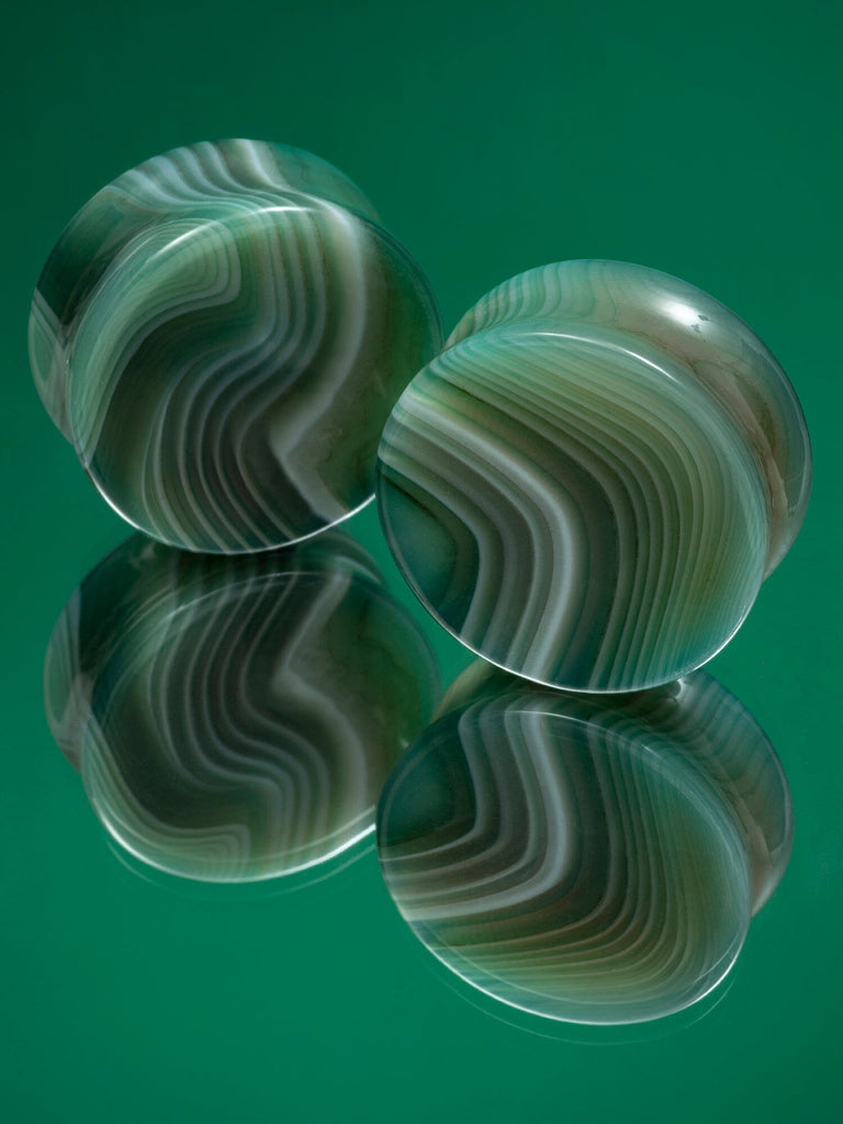 Green Line Agate Stone Plugs