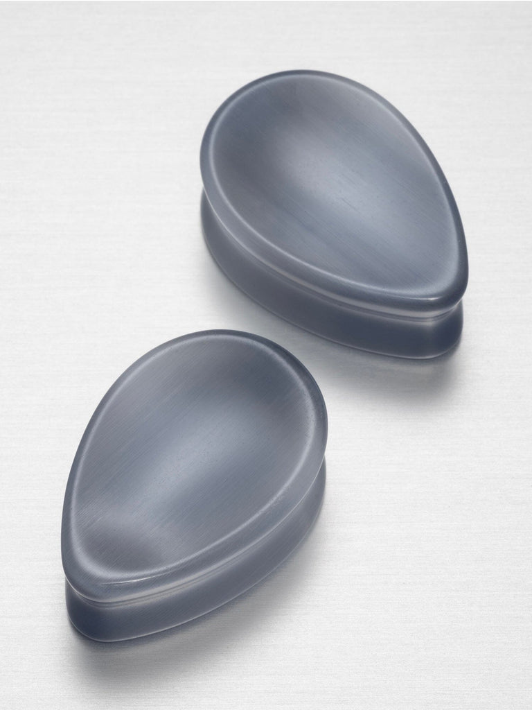 Grey Cat's Eye Concave Teardrop Stone Plugs