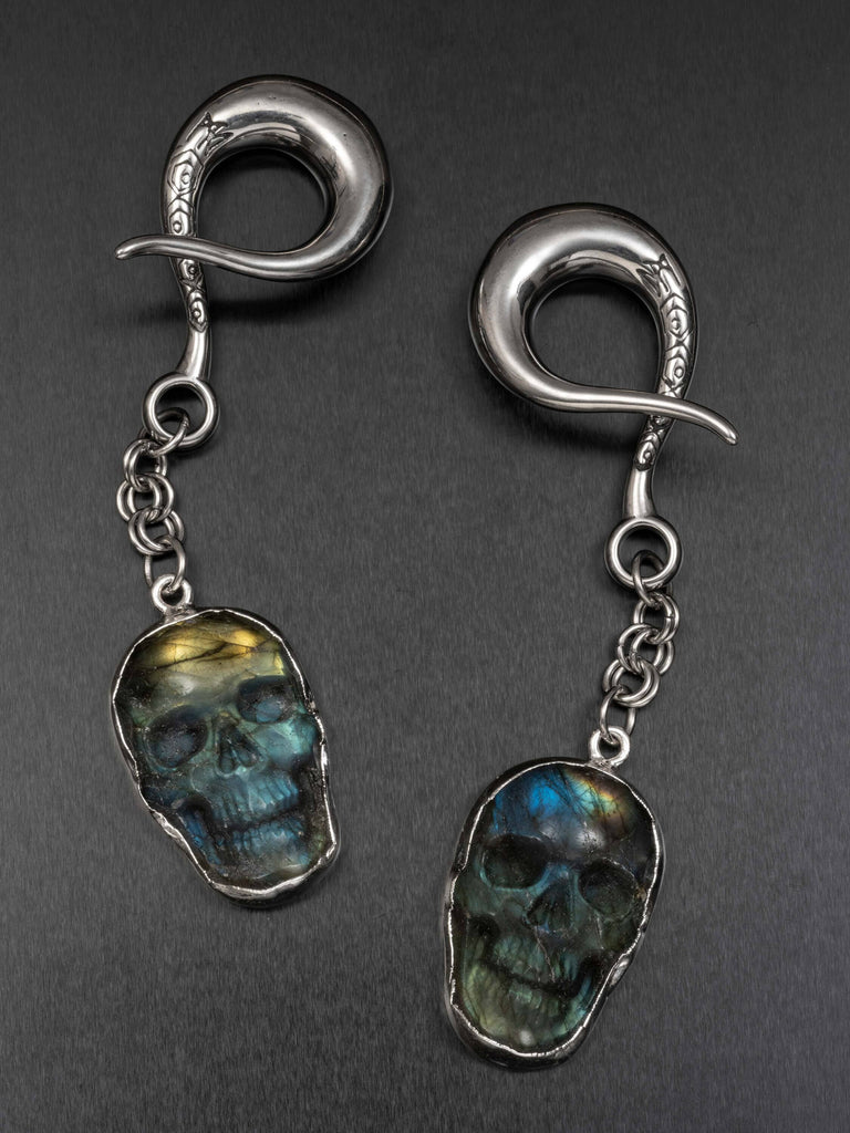Labradorite Skull Steel Curled Hook Hangers