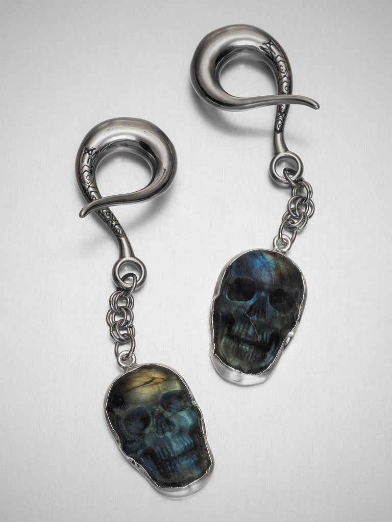 Labradorite Skull Steel Curled Hook Hangers