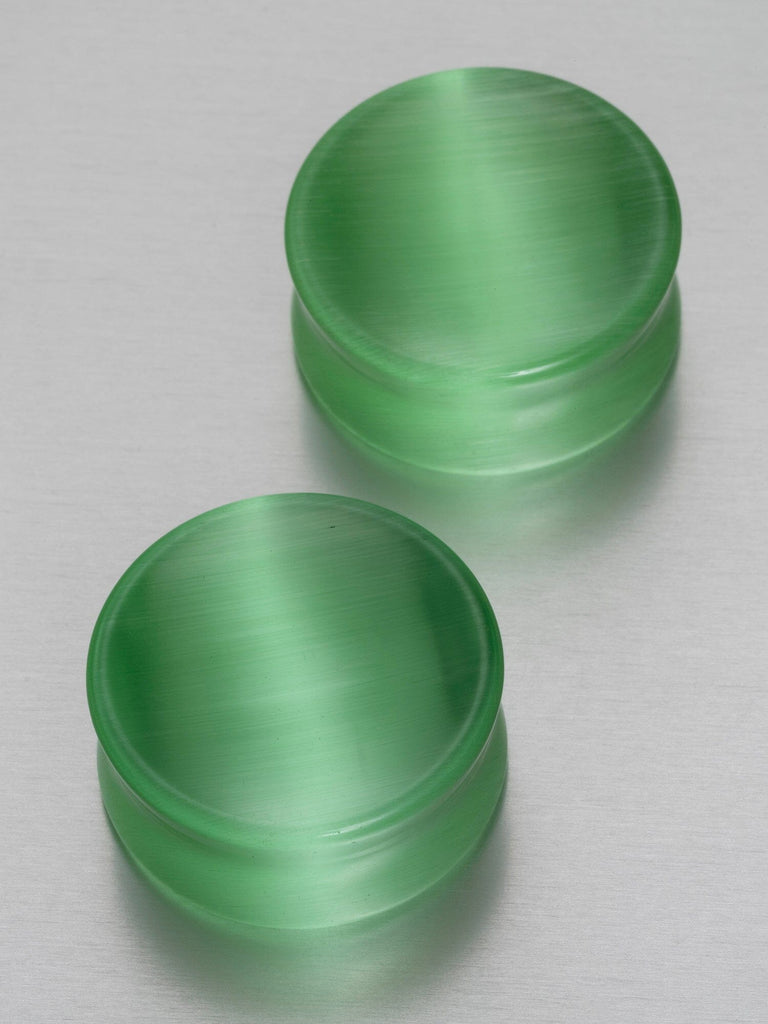 Lime Green Cat's Eye Concave Stone Plugs