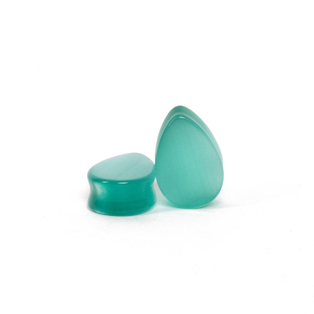 Mint Green Cat's Eye Stone Teardrop Plugs