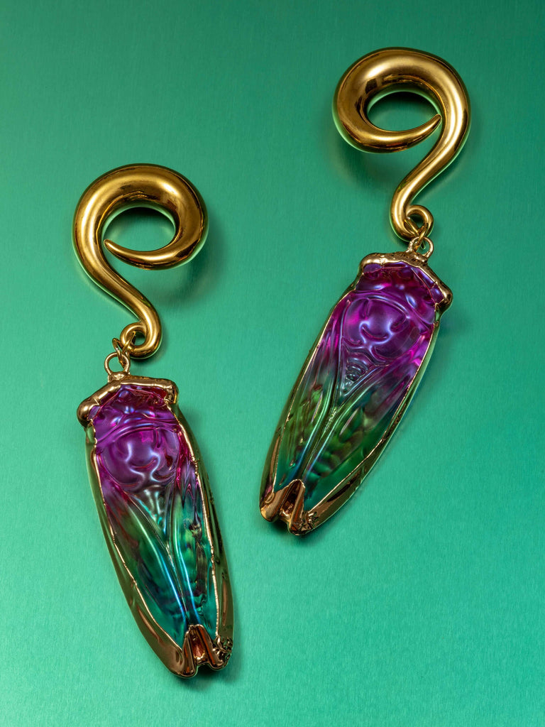 Rainbow Cicada Gold Curled Hook Hangers