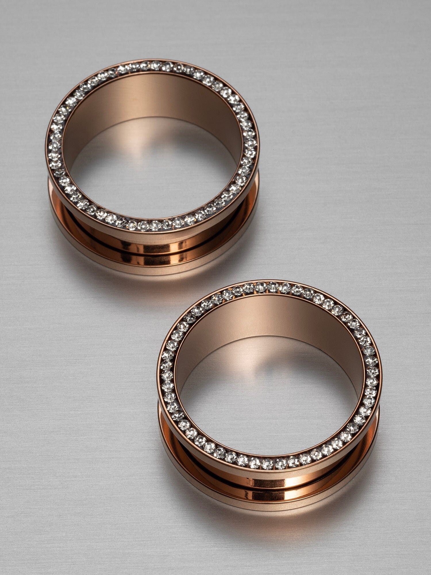 Rose Gold Bling Threaded Steel Tunnels Rose Gold Gauges