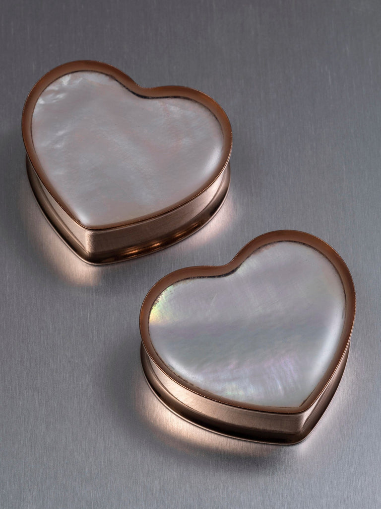 Pearl Inlay Heart Shaped Steel Plugs