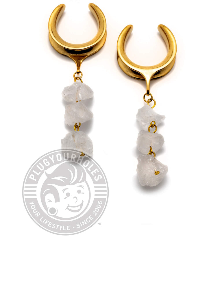 Triple Crystal Dangle Gold Steel Crescent Saddles