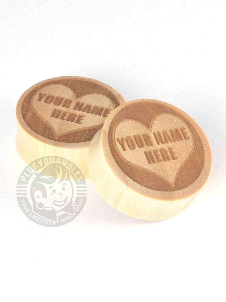 Custom Sweetheart Engraved Wood Plugs