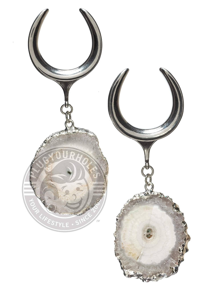 White Geode Slice Steel Crescent Saddles