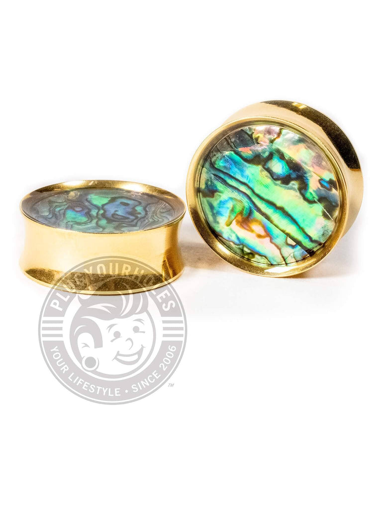 Gold Abalone Inlay Double Flared Saddle Steel Plugs
