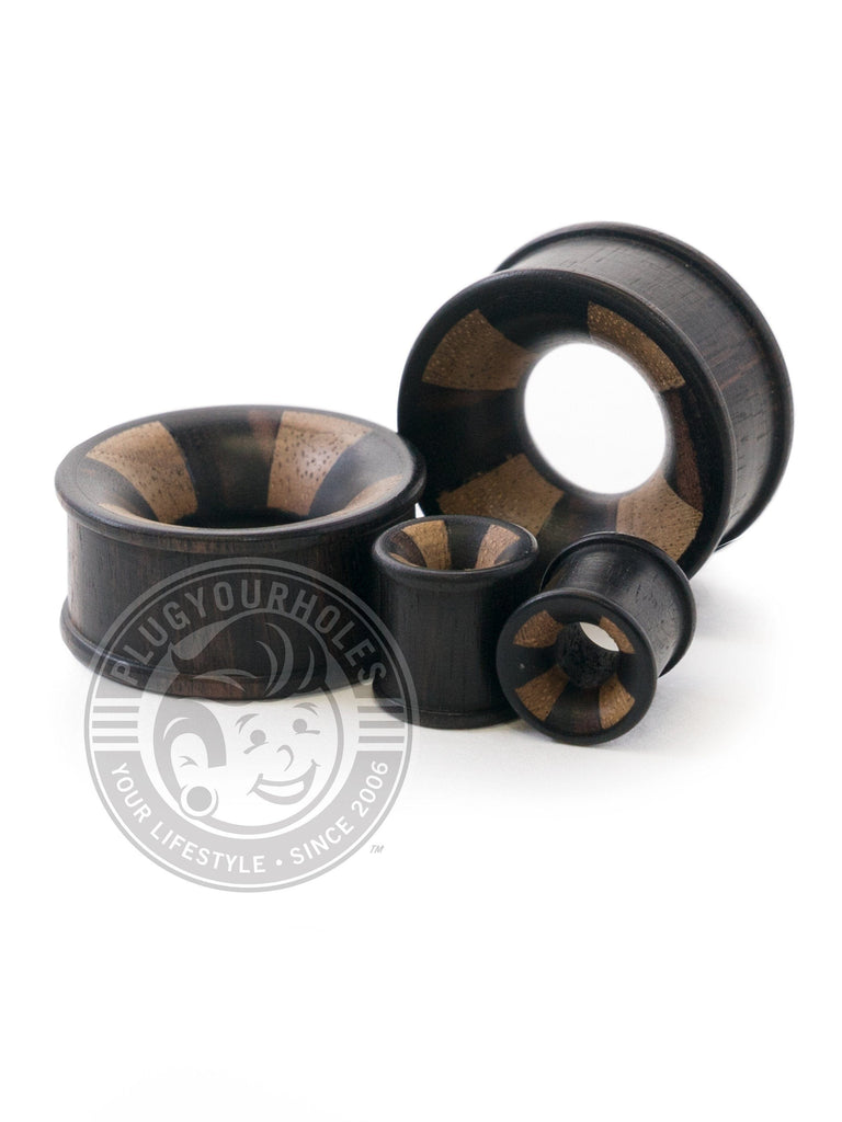 Striped Teak Inlayed Areng Concave Wood Tunnels