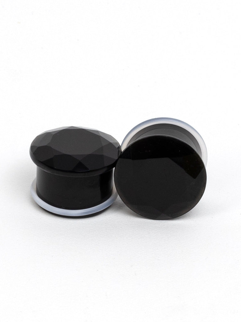 Black Gem Cut Single Flared Glass Plugs