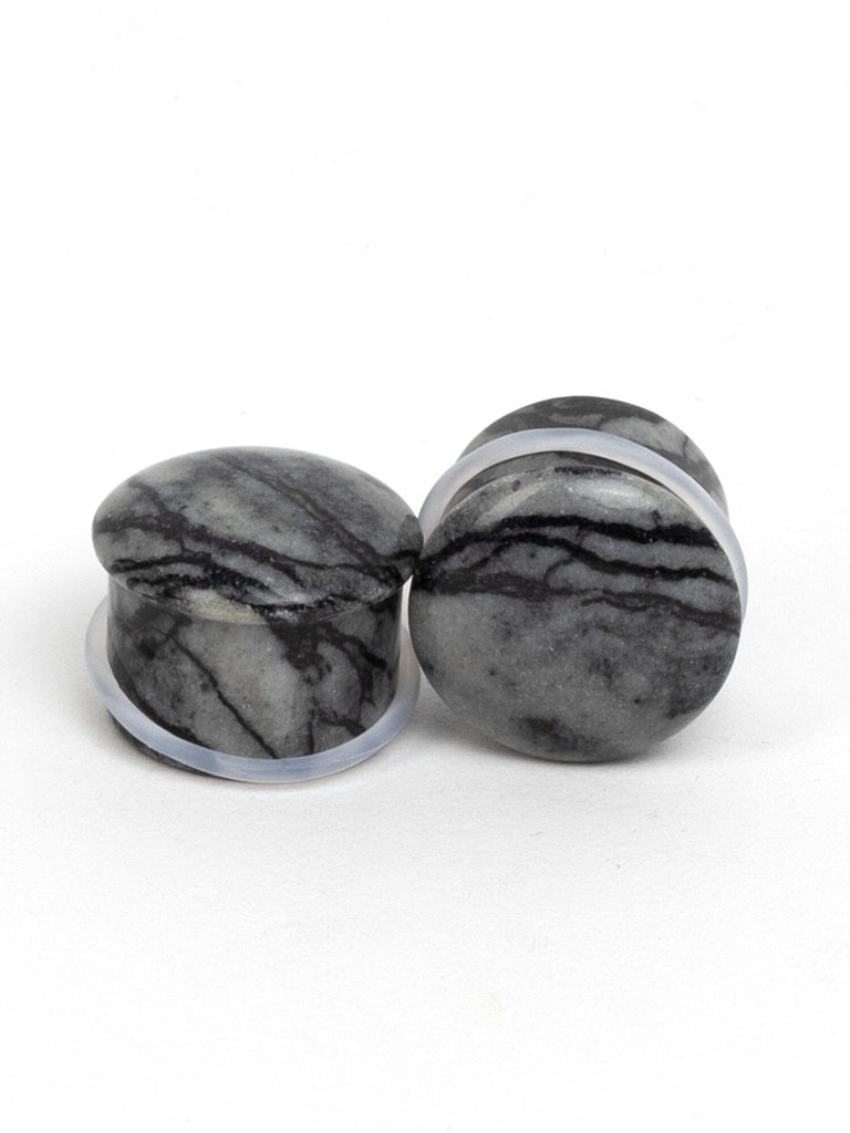 Black Net Jasper Single Flared Stone Plugs