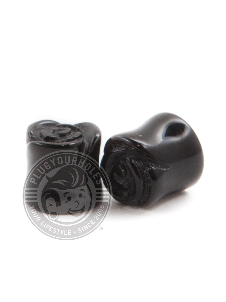 Black Agate Rose Cut Stone Plugs
