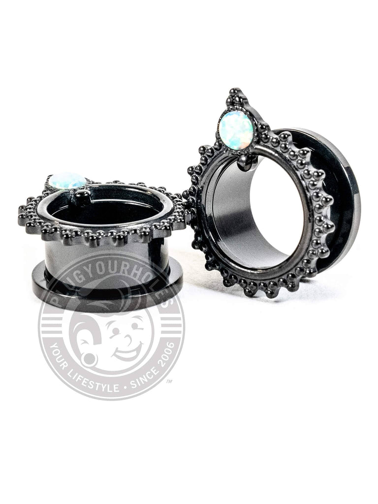 Black Beaded Single Prong Opalite Threaded Tunnels