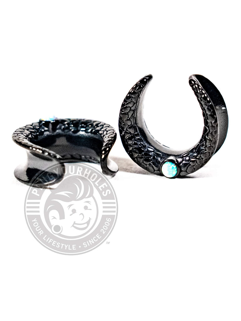 Black Snake Skin Opalite Crescent Steel Saddles
