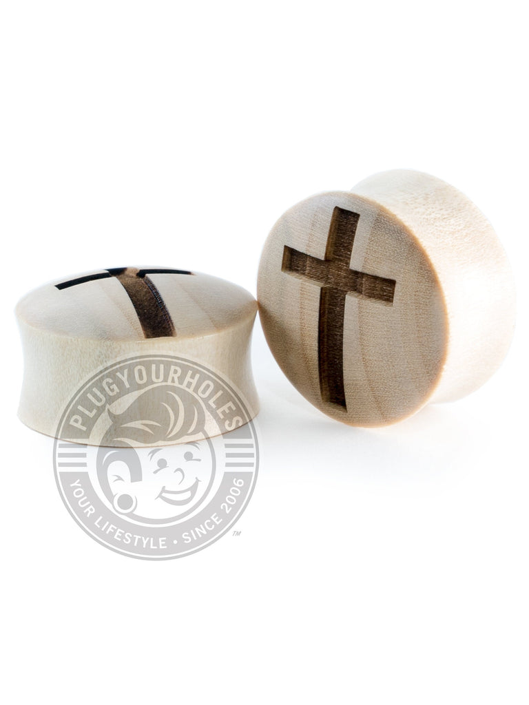 Cross Engraved Wood Plugs