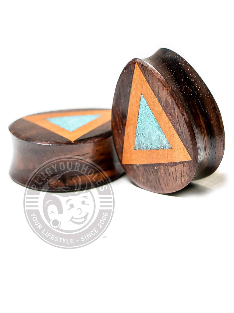 Crushed Turquoise Triangle Inlay Teardrop Sono Wood Plugs