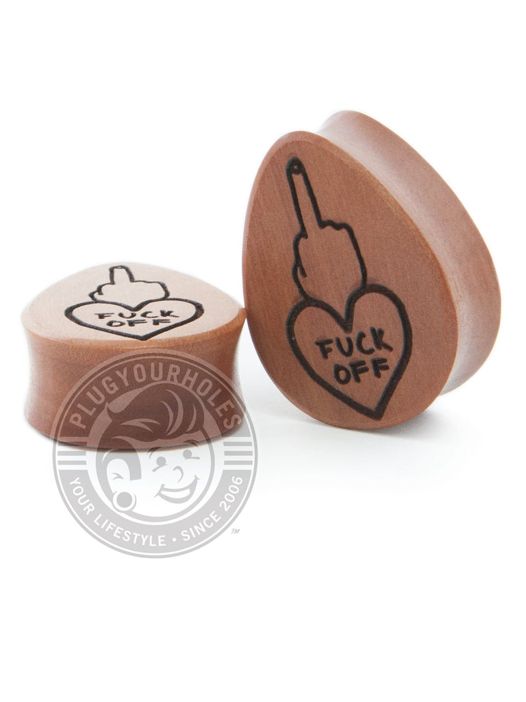 Custom Fuck You Tear Drop Sawo Engraved Wood Plugs